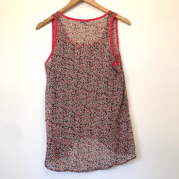 COLLECTIVE CONCEPTS Cream Beige Coral Black Polka Dot Striped Sheer Tank Medium - Picture 7 of 12